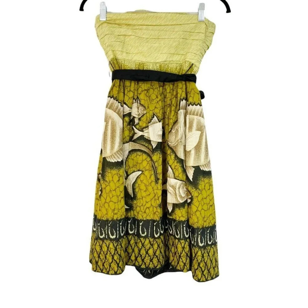 Anthropologie Vanessa Virginia Baxter Bay Fish Dress Size 0 Yellow‎ Cotton NWT - Picture 3 of 8